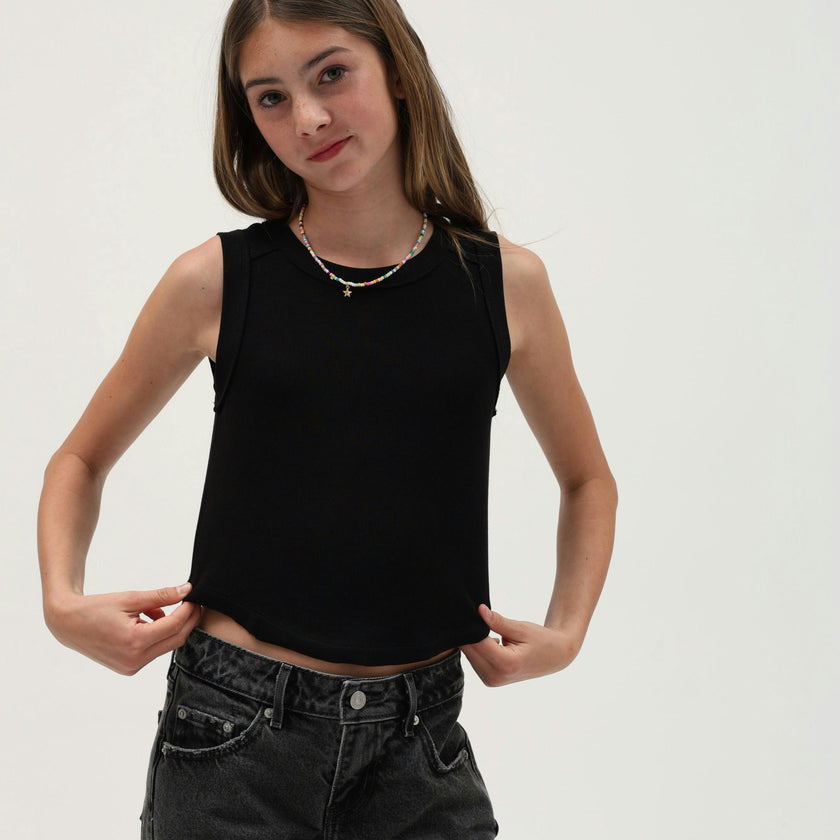Tenly Rayon Rib Exposed Seam Tank Top