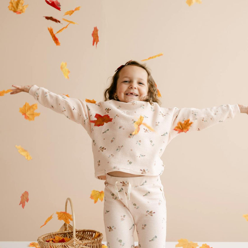 Organic Cotton Waffle Long Sleeve Tee in Birds