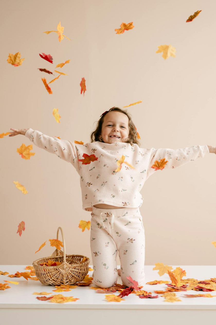 Organic Cotton Waffle Long Sleeve Tee in Birds