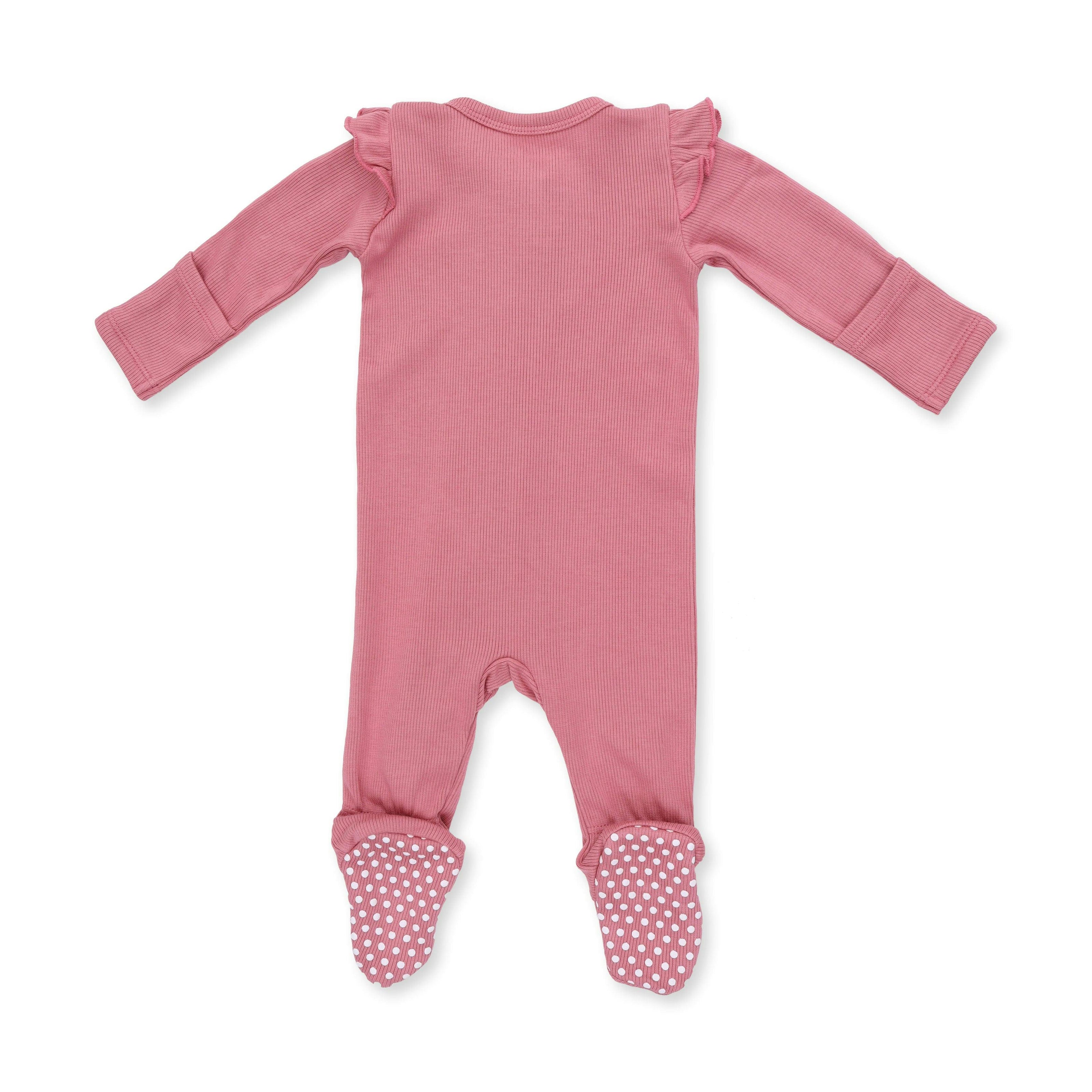 Solid Baroque Rose - 2 Way Ruffle Sleeve Zipper Footie