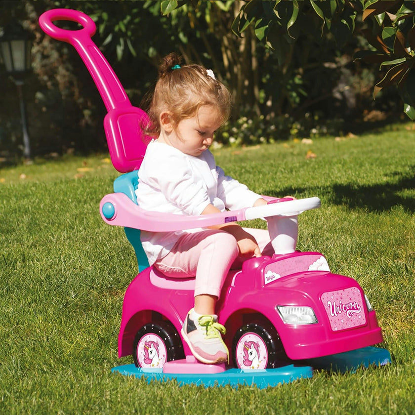 Dolu: Ride On Car: 4-In-1 Walk & Drive - & Pink - Walk-Ride-Rock-Drive