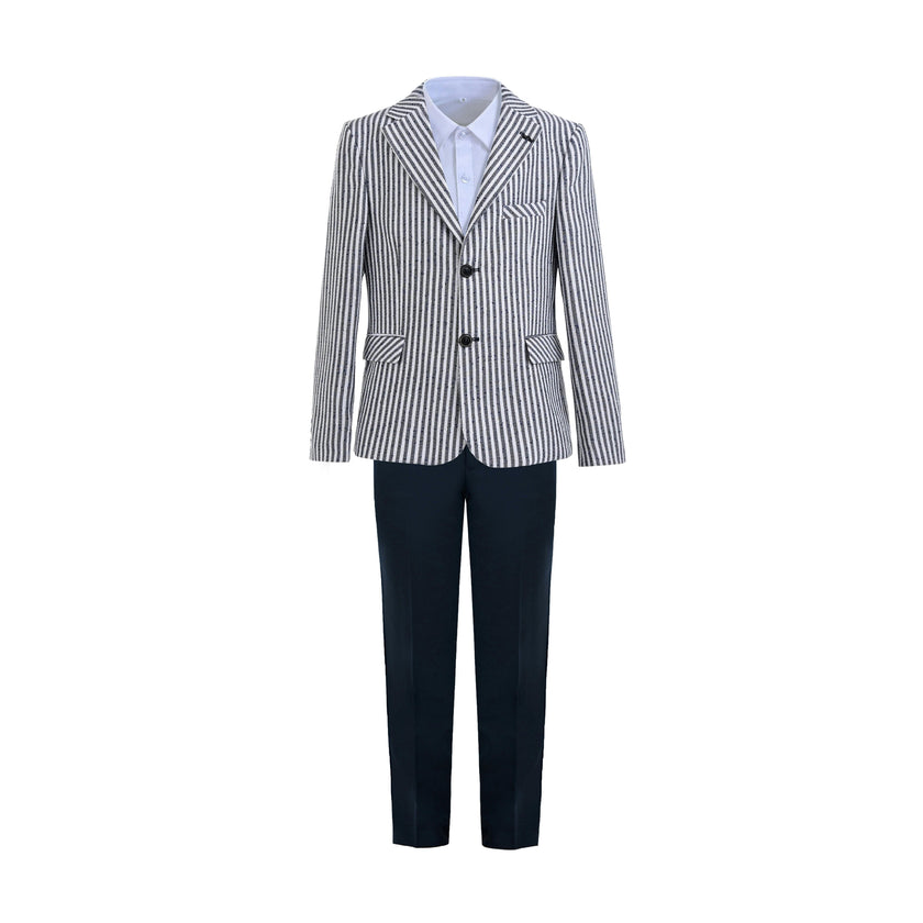 Gray Parker Striped Blazer Suit Set with Shirt
