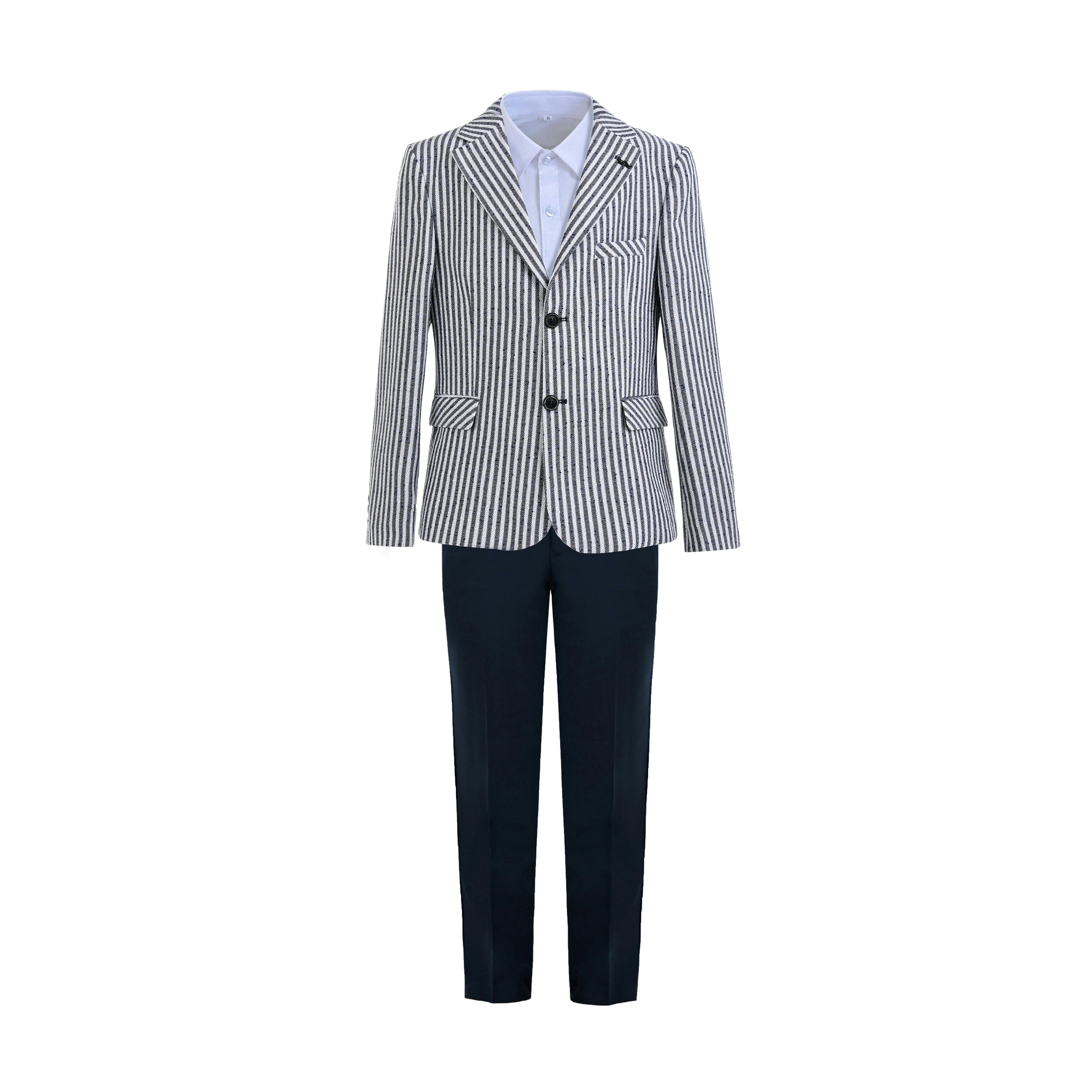 Gray Parker Striped Blazer Suit Set with Shirt