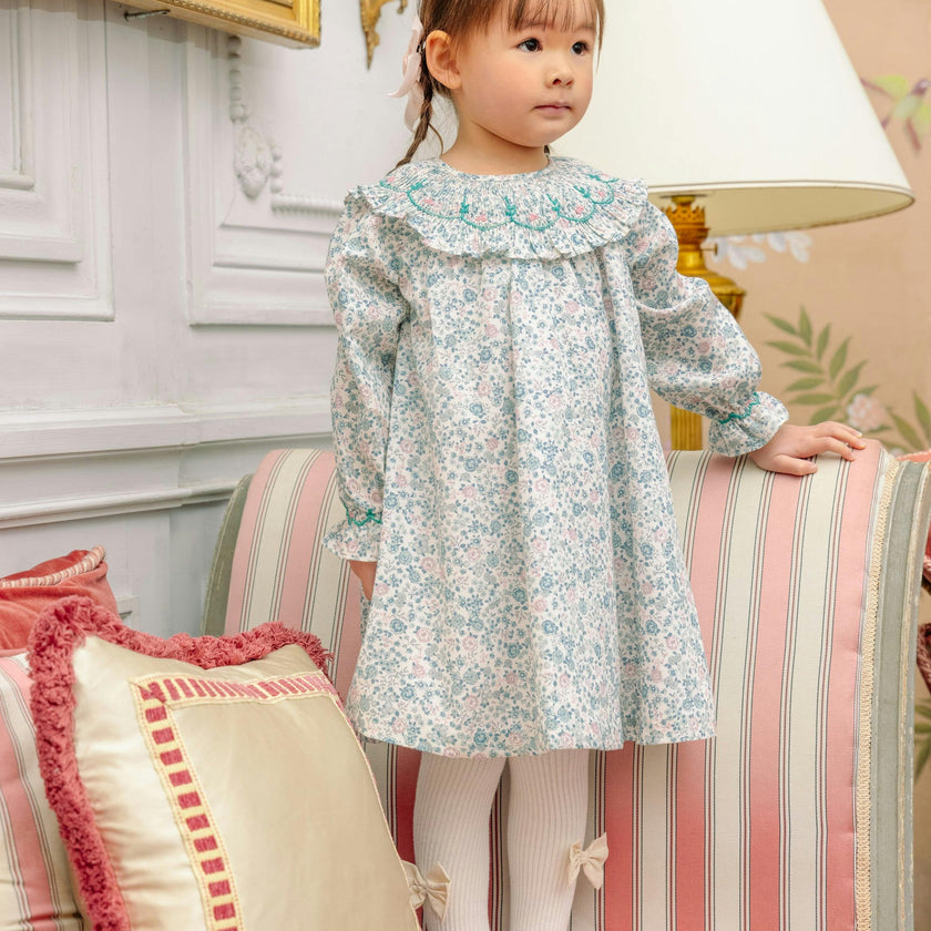 Yse Blue Floral Long Sleeve Bishop Dress