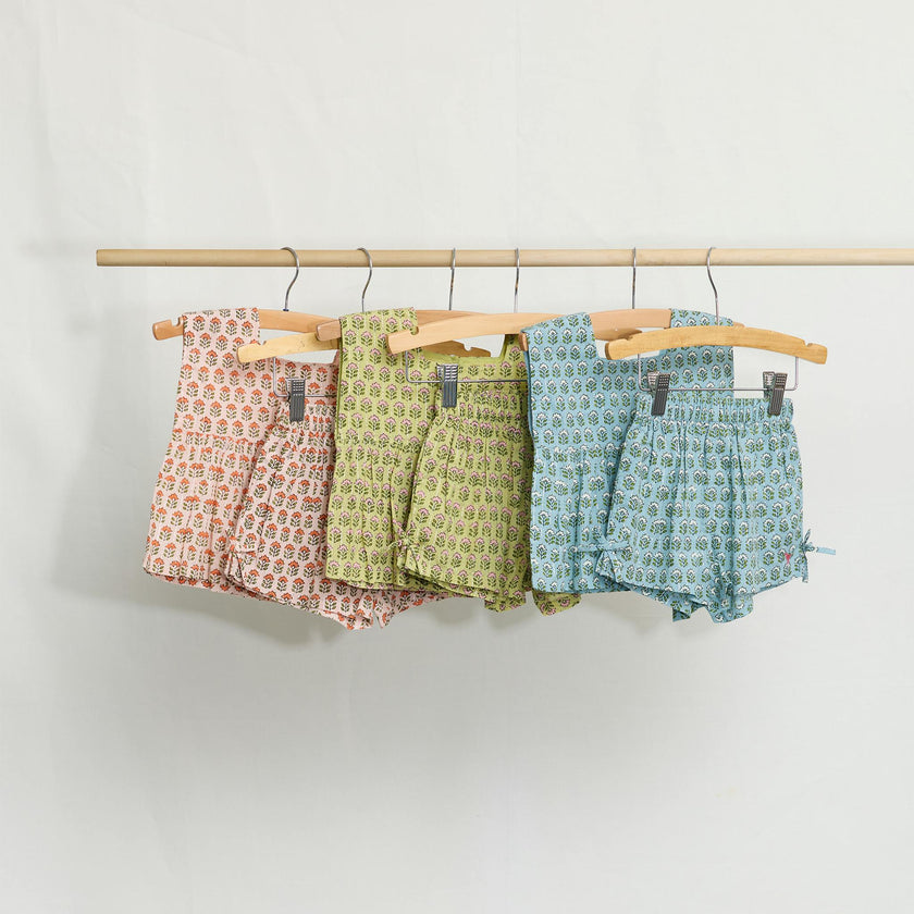 Girls Kamari Top - Blue Prairie Block Print