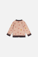 Baby Knitted Jacquard Cardigan Pale Dusty Pink And Navy