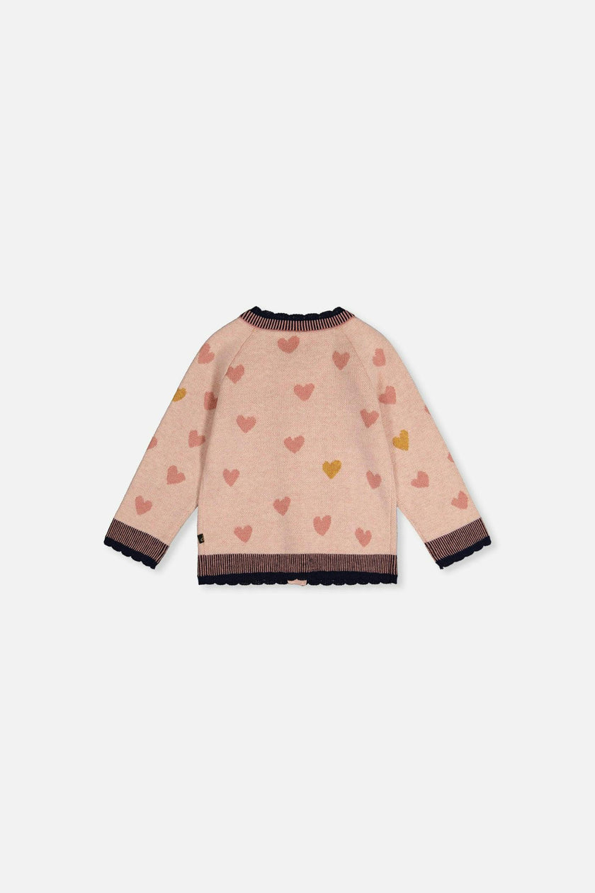 Baby Knitted Jacquard Cardigan Pale Dusty Pink And Navy