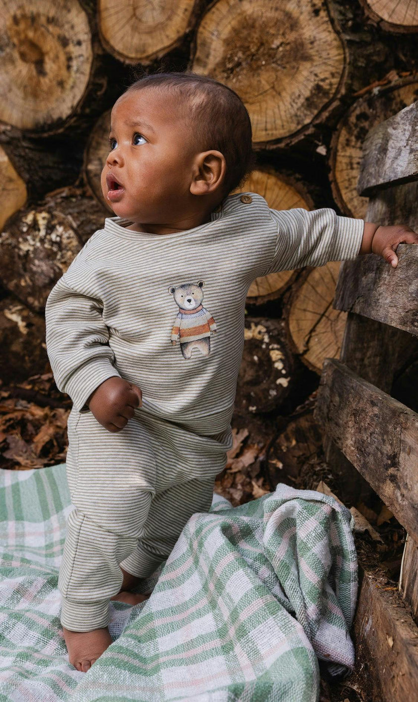 Organic Cotton Pants And Top Set Brown And White Stripes