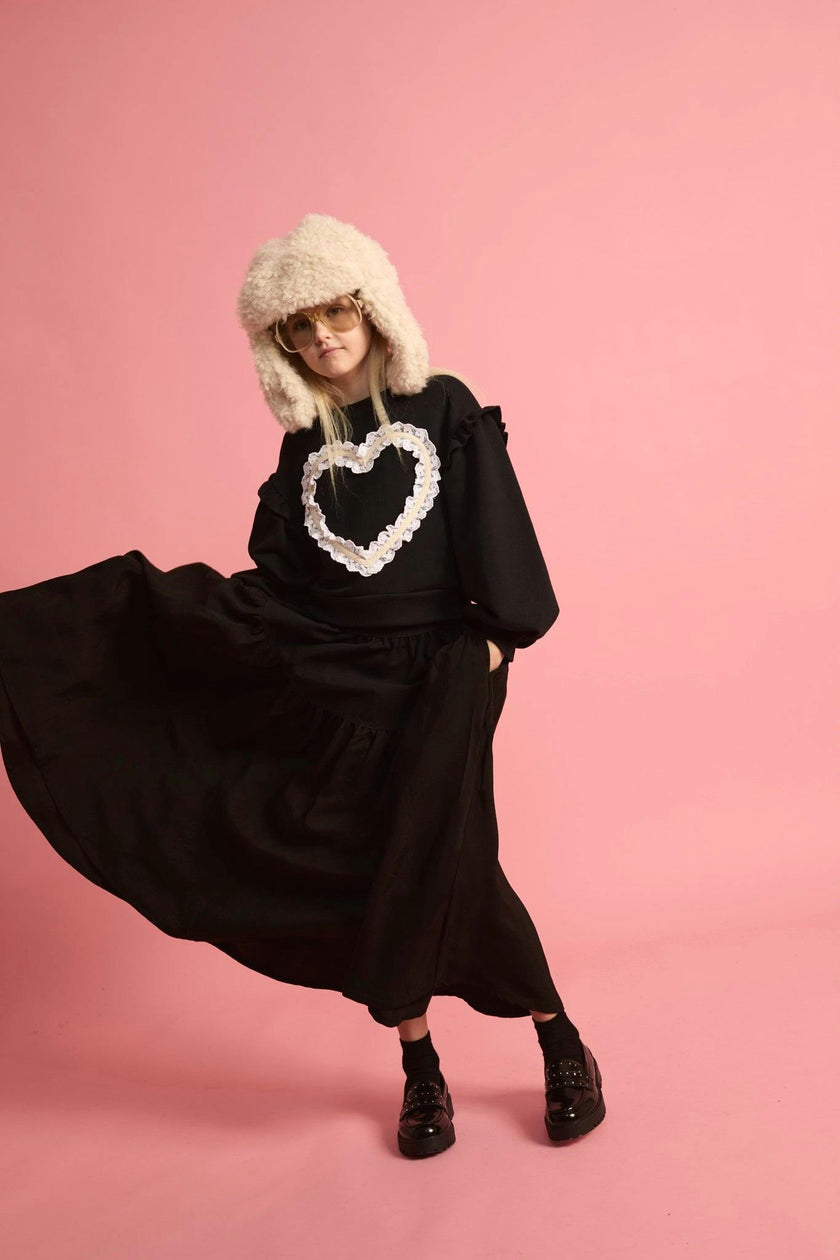 Lace Heart Sweatshirt Black