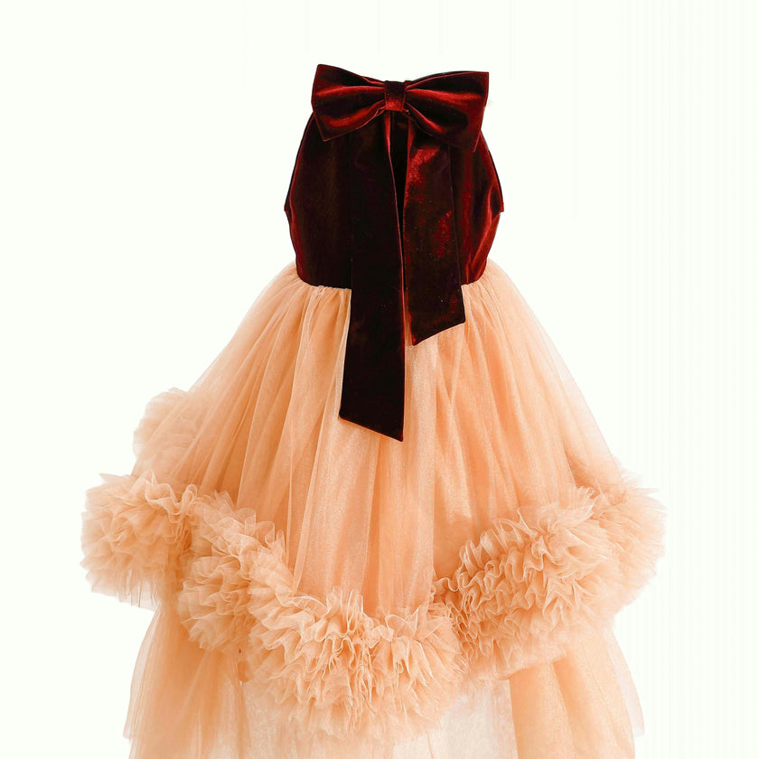 Peach Tulle Pom-Pom Dress