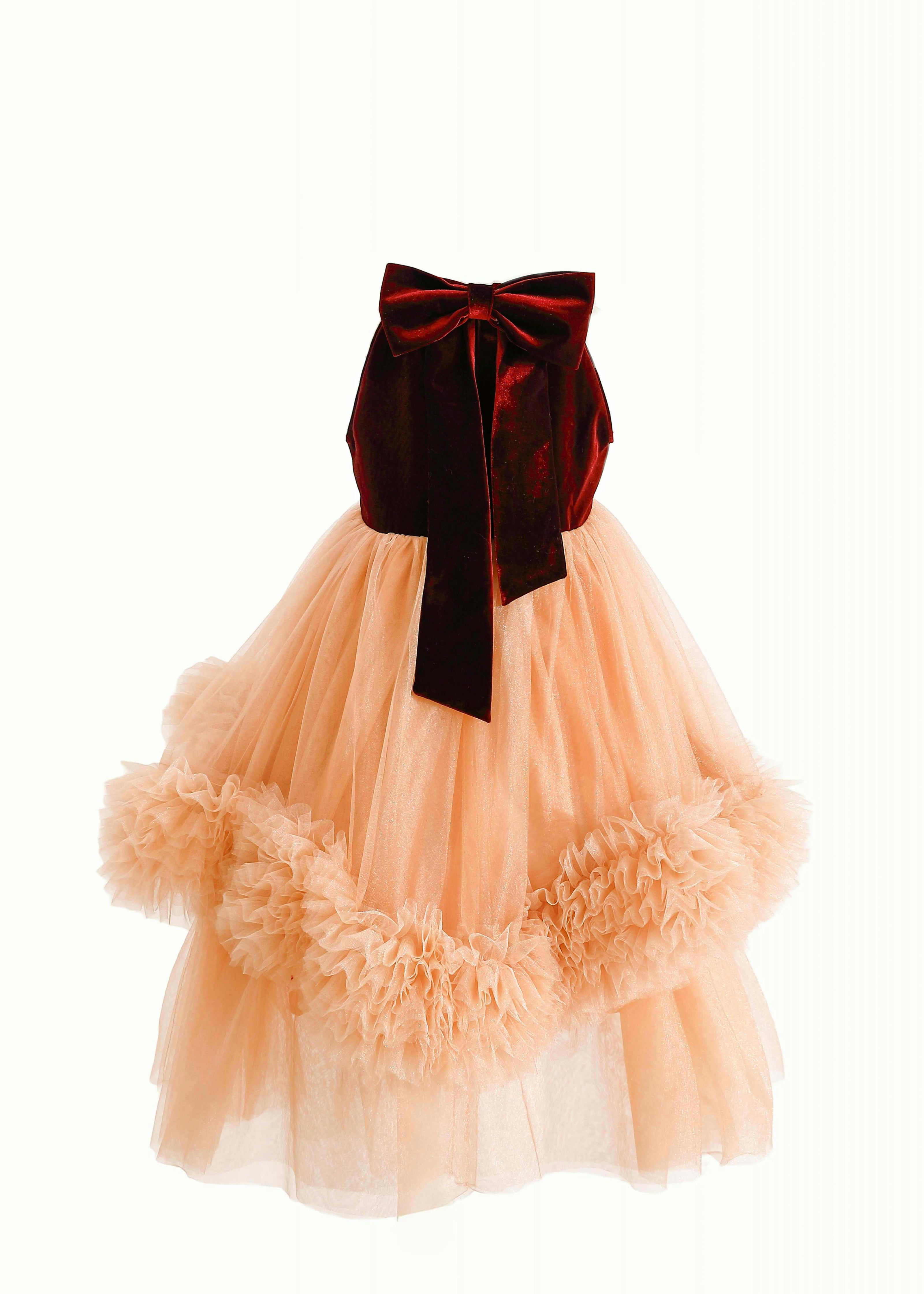 Peach Tulle Pom-Pom Dress