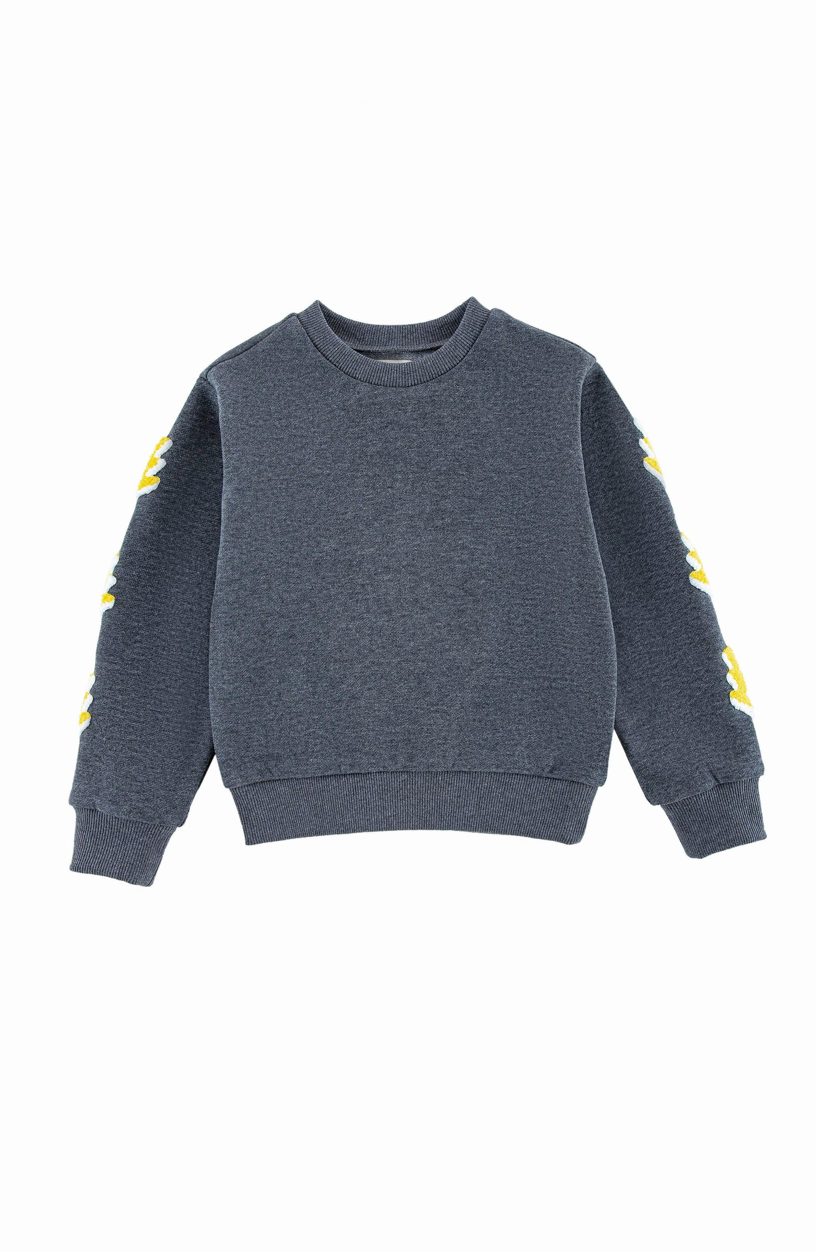 Brushed Fleece Patch Pullover Sweatshirt, Gray Lightning
