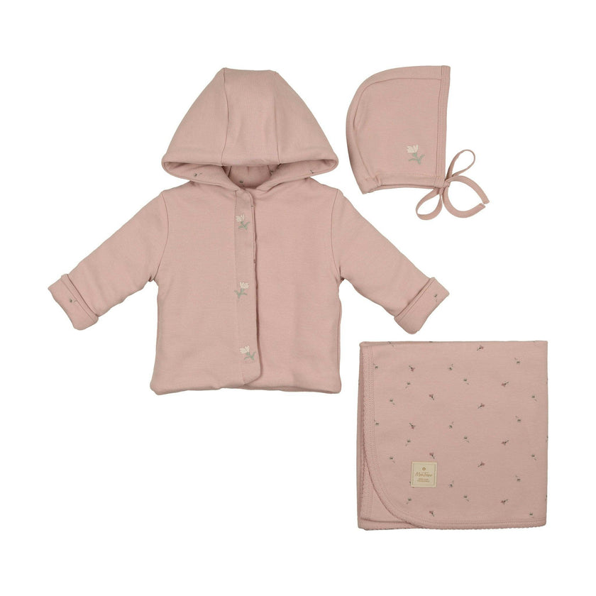Plush Print Girls' Jacket Layette Set Ivory & Pink