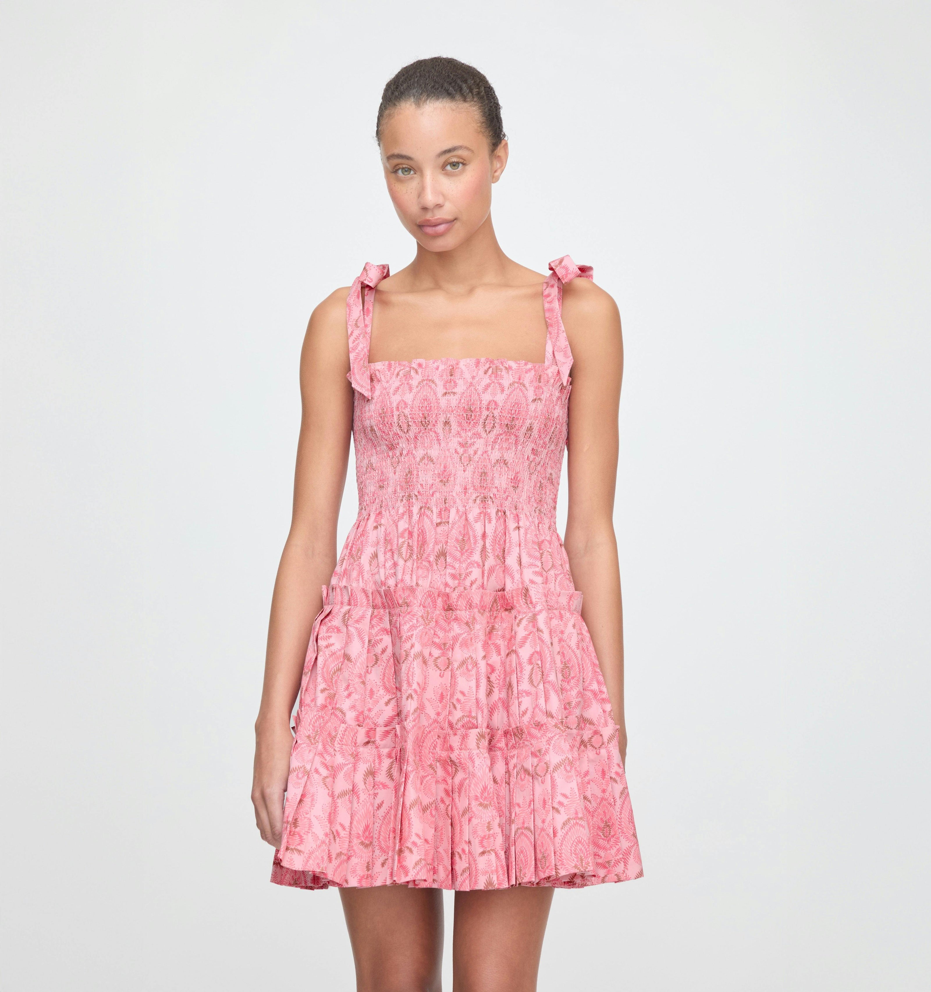 The Ribbon Charlotte Nap Dress - Pink Palm Ikat
