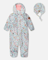 Baby Mid-Season One-Piece Outerwear With Hat Blue Mini Flower Print