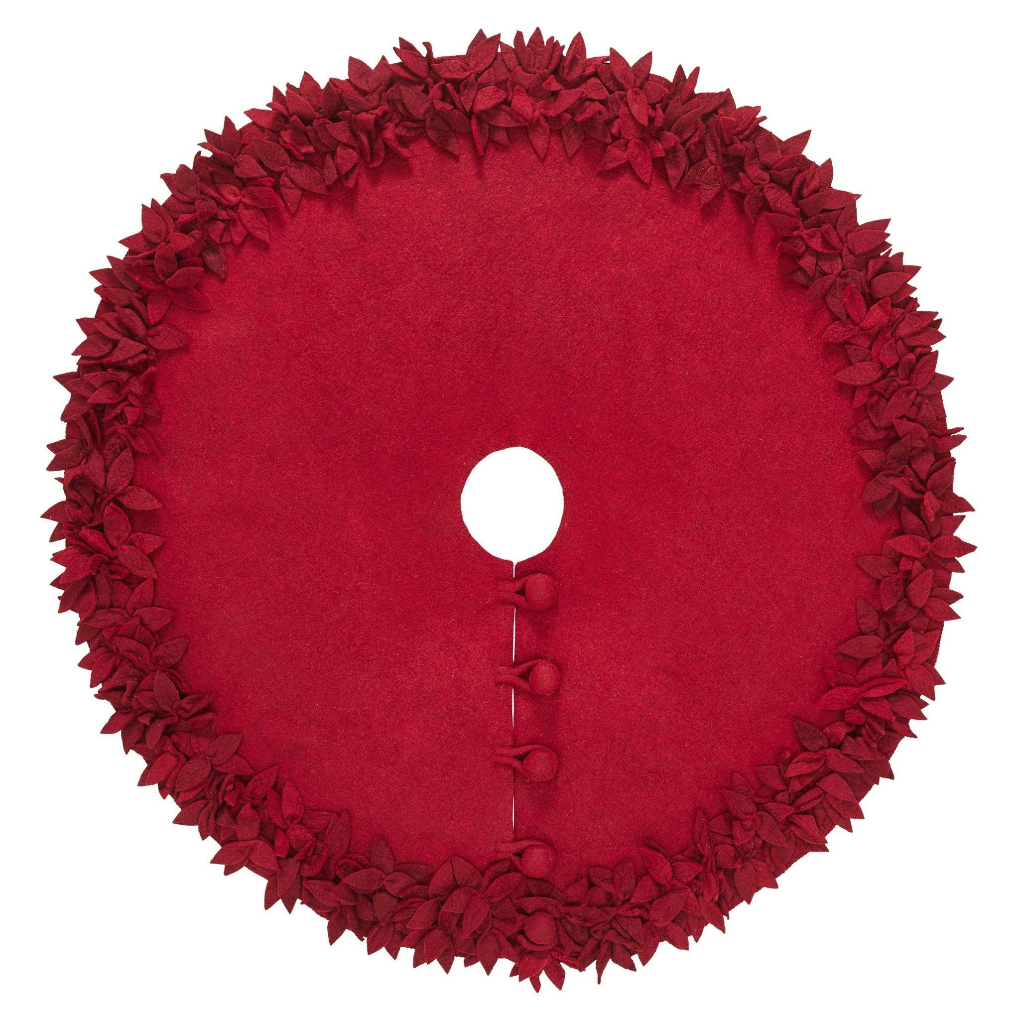Handmade Overlapping Flowers Maroon XL Christmas Tree Skirt 72