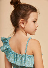 Khaki Flowers Girls' Ruffle Swimsuit