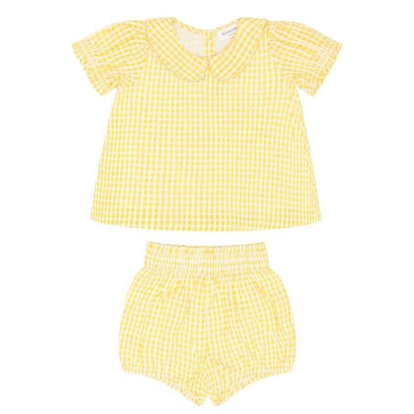 baby girls soleil gingham puff sleeve top and bloomer set