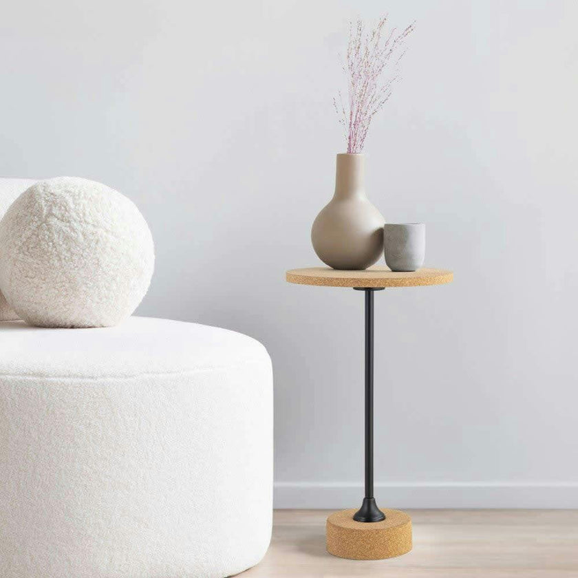 Calix 23.5" Contemporary Minimalist Metal/Cork Round End Table