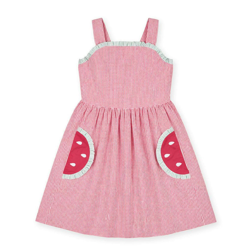 Check Seersucker Dress With Watermelon