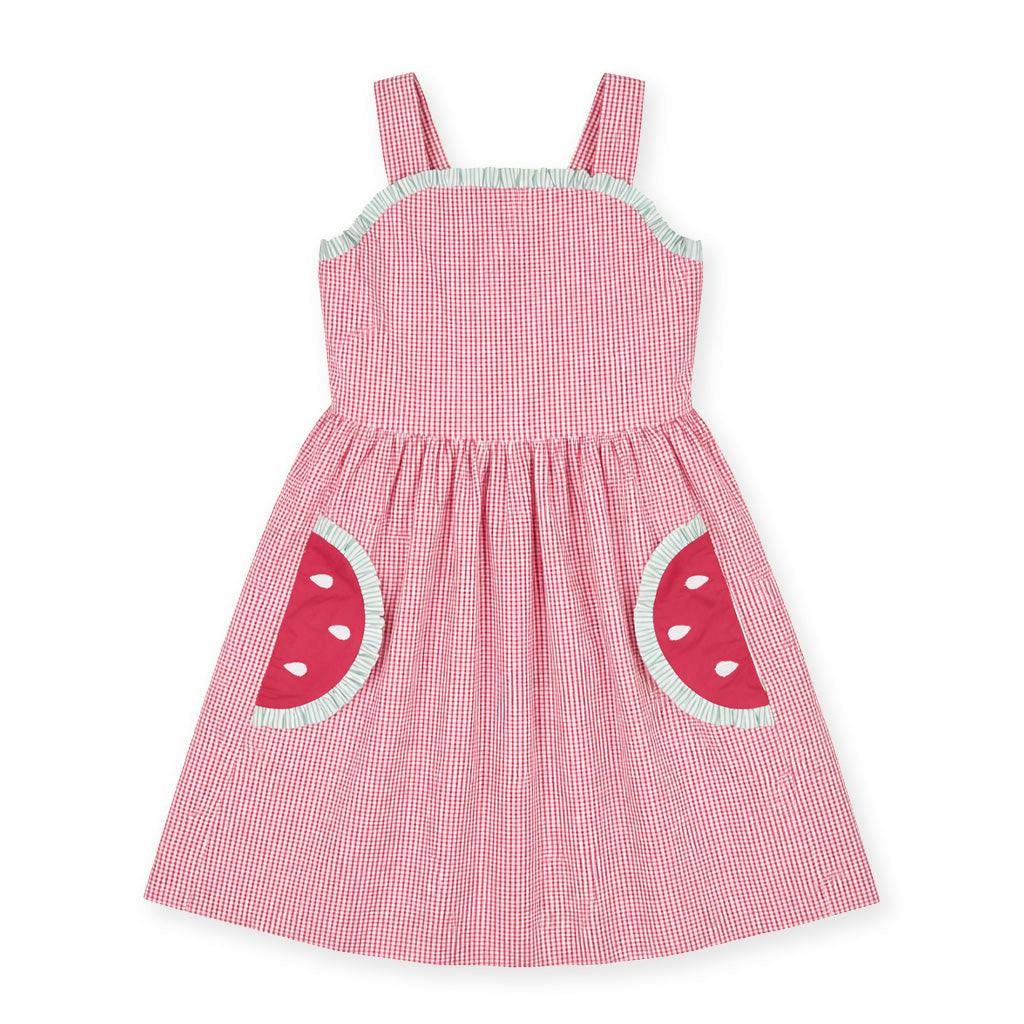 Check Seersucker Dress With Watermelon