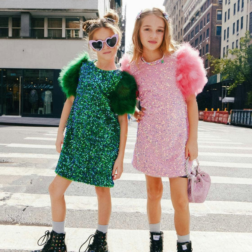 Feather Puff Sleeve Sequin Party Dress