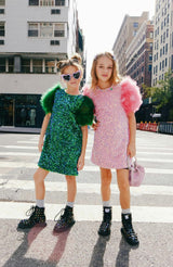 Feather Puff Sleeve Sequin Party Dress