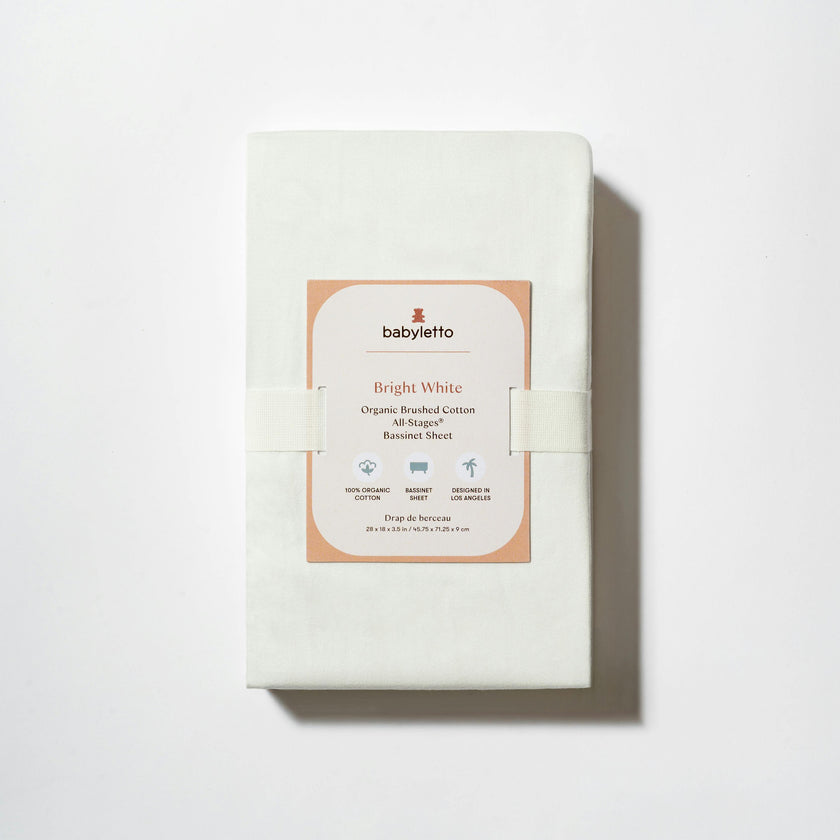 All-Stages Bassinet Sheet in GOTS Certified Organic Brushed Cotton in Bright White