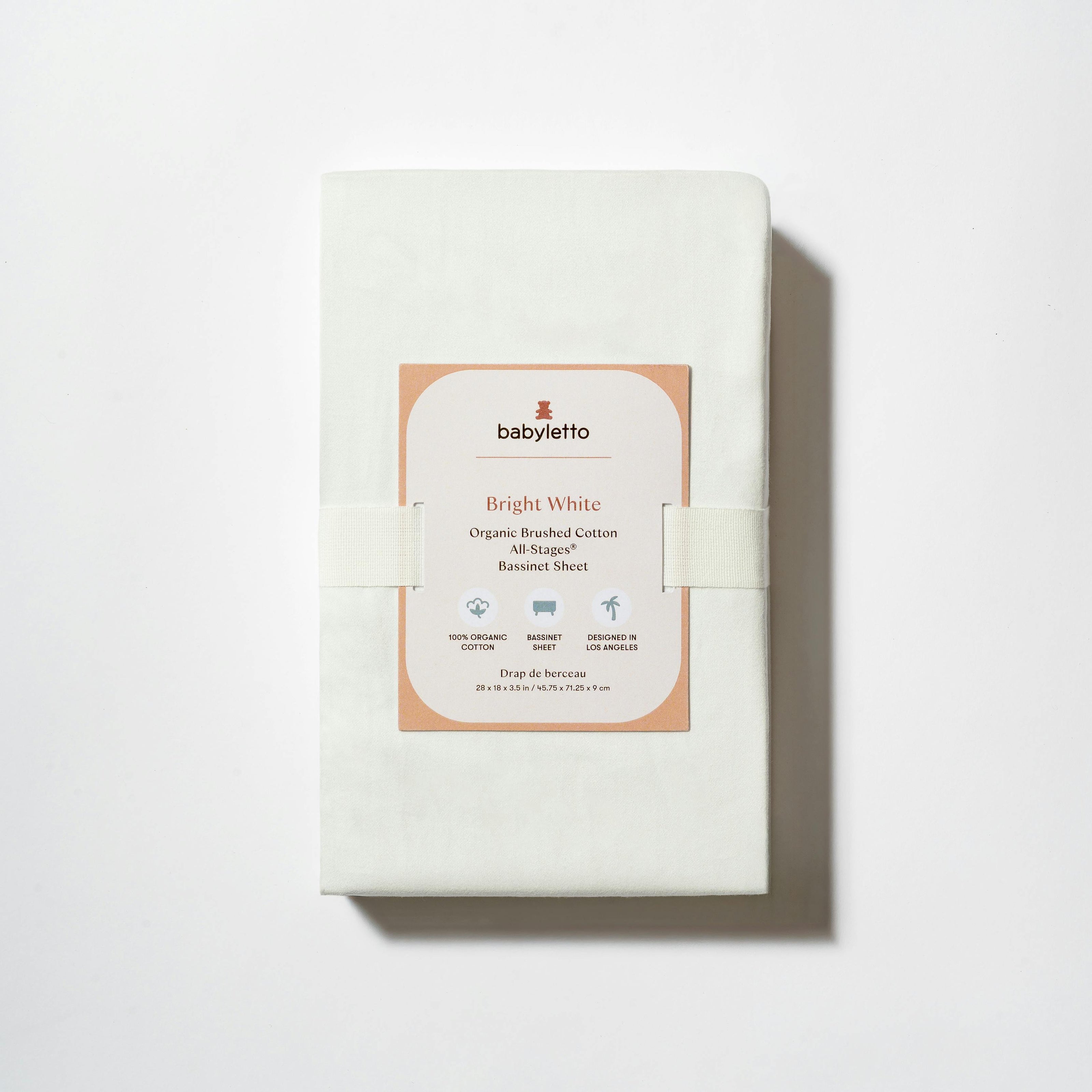 All-Stages Bassinet Sheet in GOTS Certified Organic Brushed Cotton in Bright White