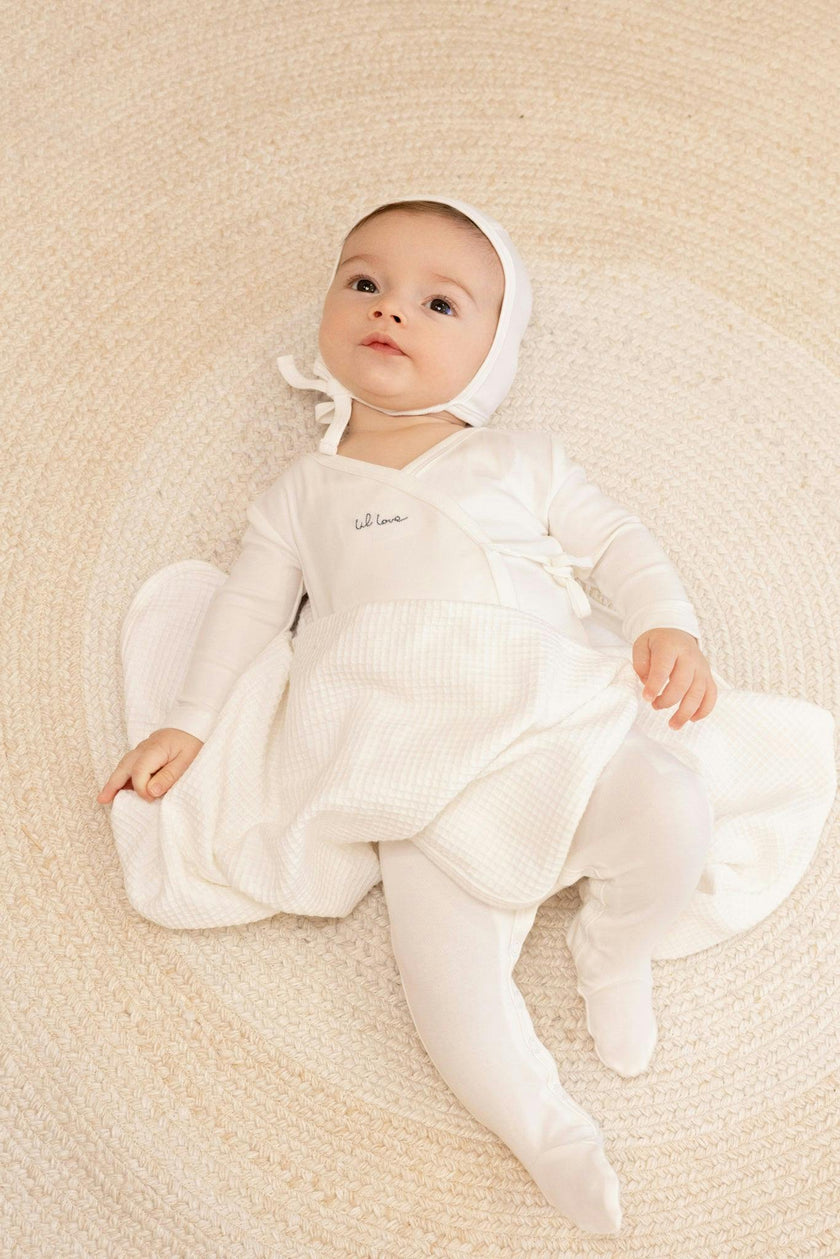 Lil Love Embroidered Wrap Footie and Bonnet, Blue Embroidery