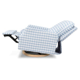 Crewe Electronic Recliner and Swivel Glider in Blue Gingham with Light Wood Base