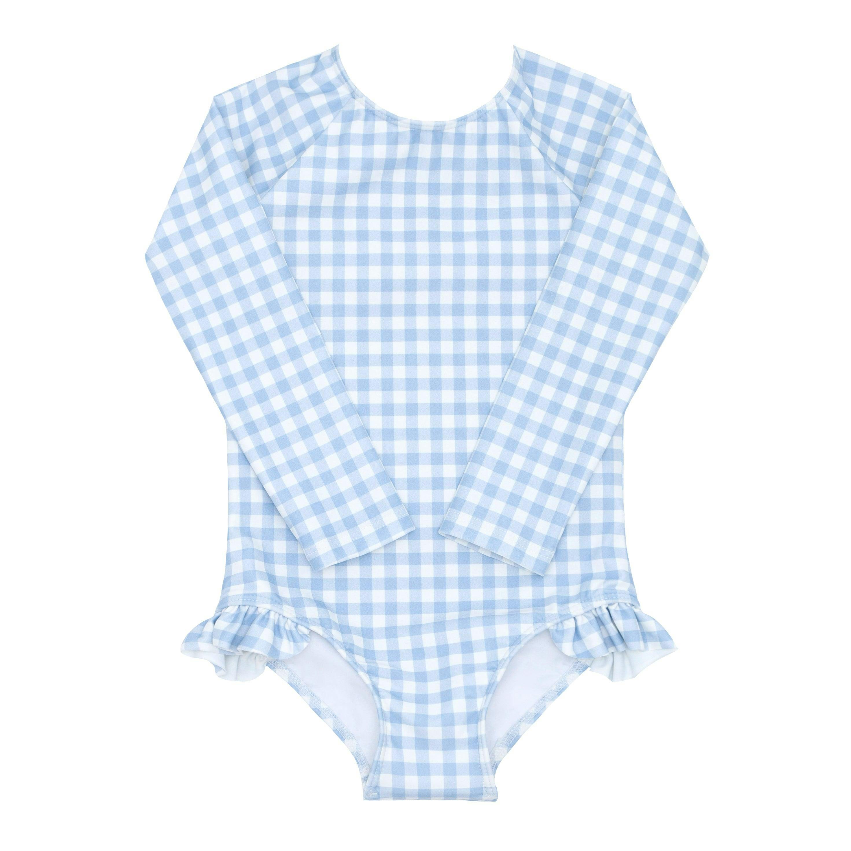 Girls Oasis Blue Gingham Rashguard One Piece