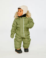 Baby Original One Piece Puffy Snowsuit With Removable Mittens And Boots Olive Green