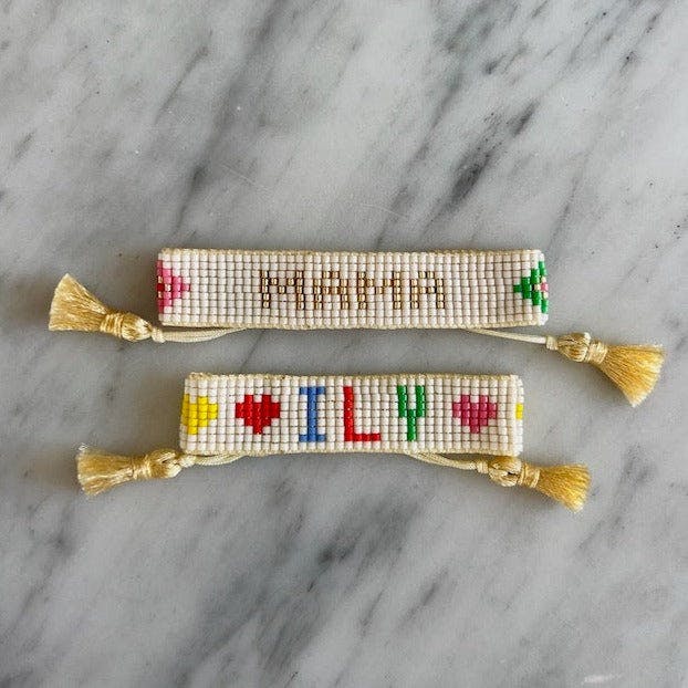 Mini & Me: Chevron Rainbow Mama + ILY Kids Heart Beaded Bracelet Set