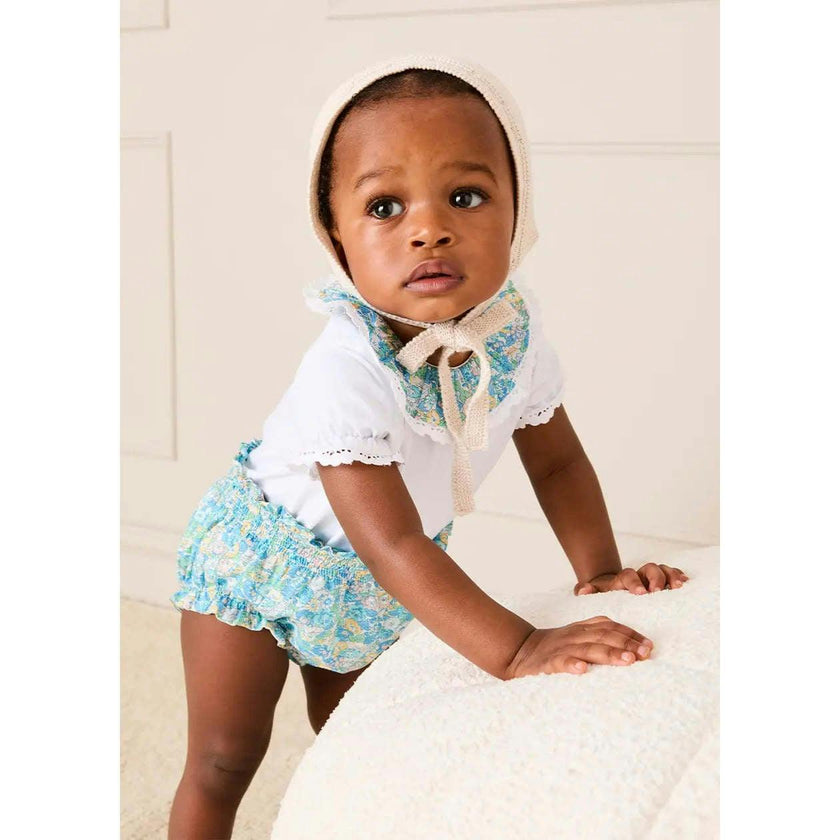 Leontyne Floral Ruffle Collar Lace Detail Bodysuit in Blue Made with Liberty Fabric (1mth-3yrs)