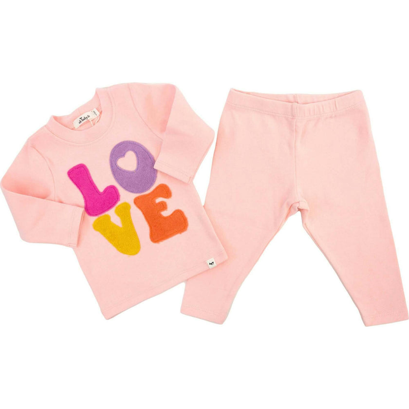Cotton Candy LOVE Terry Applique Two Piece Set