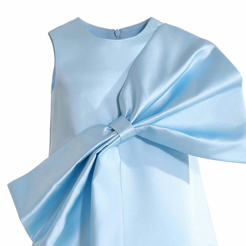Blue Dahlielle Satin Bow Dress