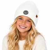 Beanie with Rhinestone Happy Face Patch