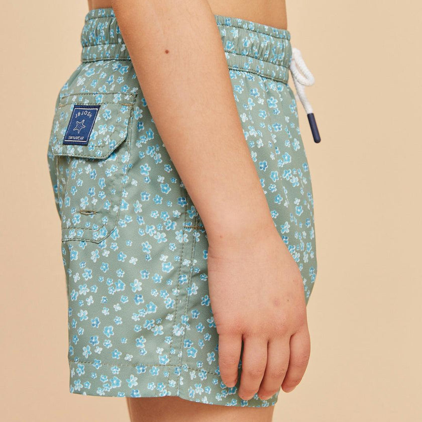 Khaki Flowers Boys' Swim Shorts
