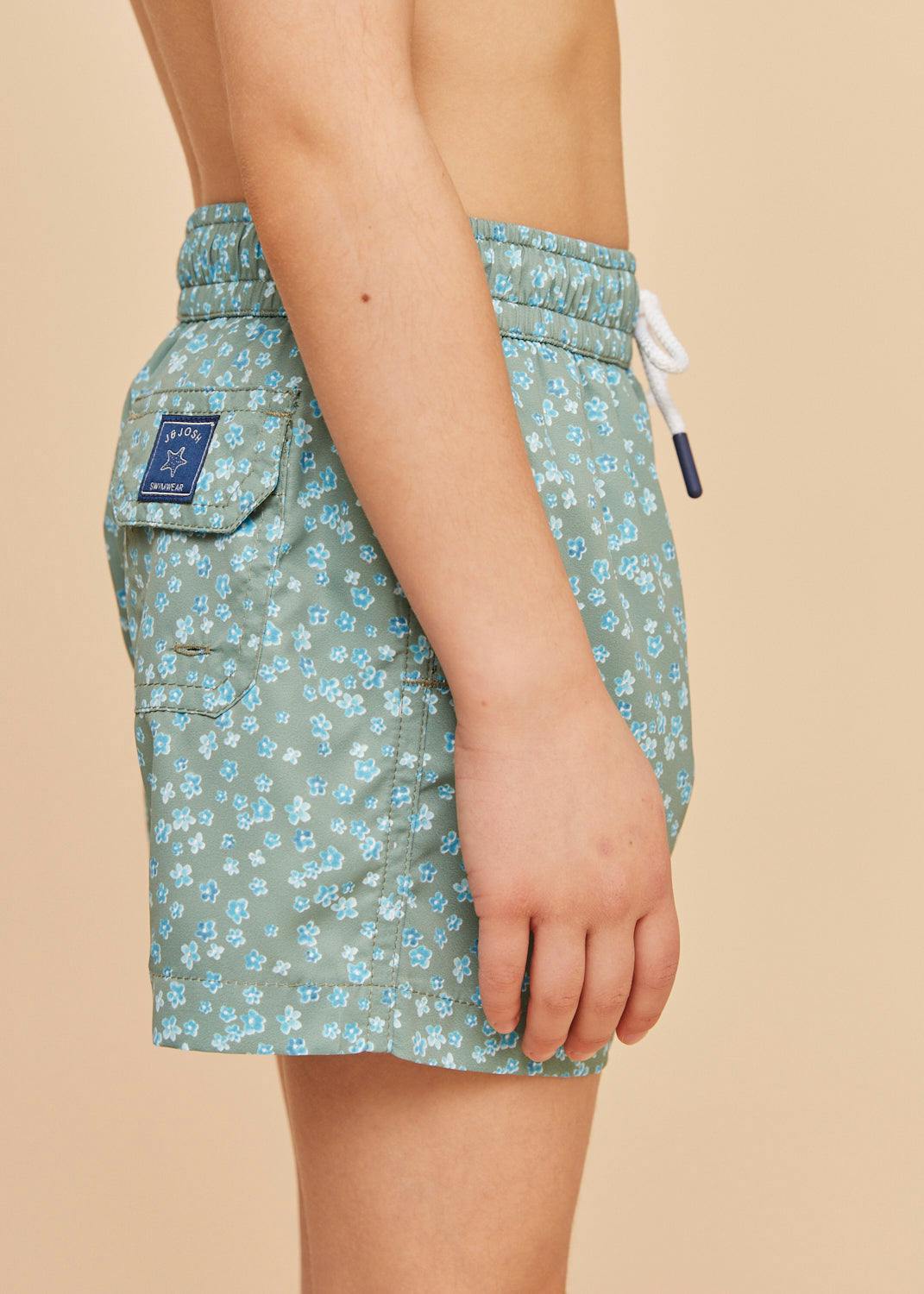 Khaki Flowers Boys' Swim Shorts