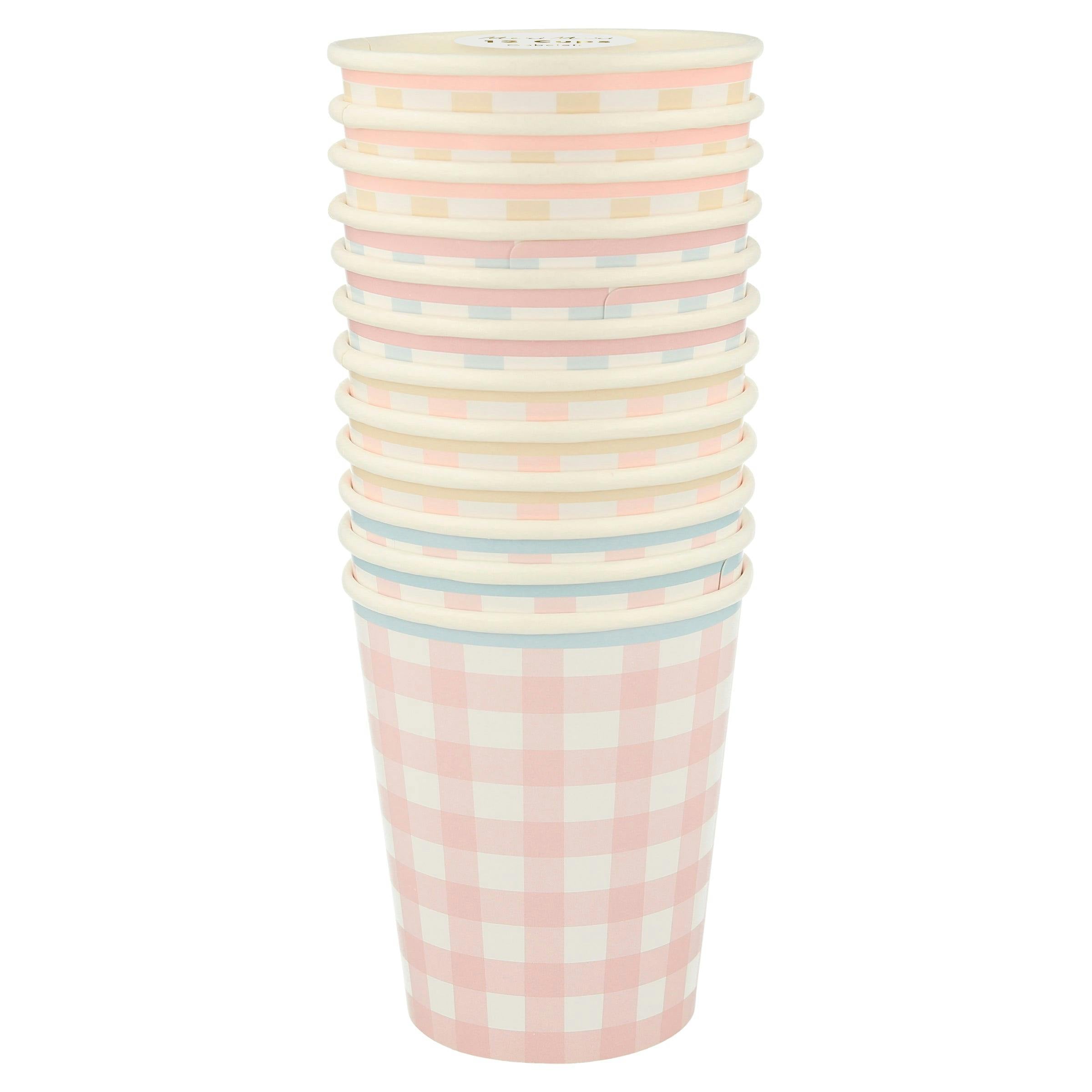 Set of 12 Gingham Cups