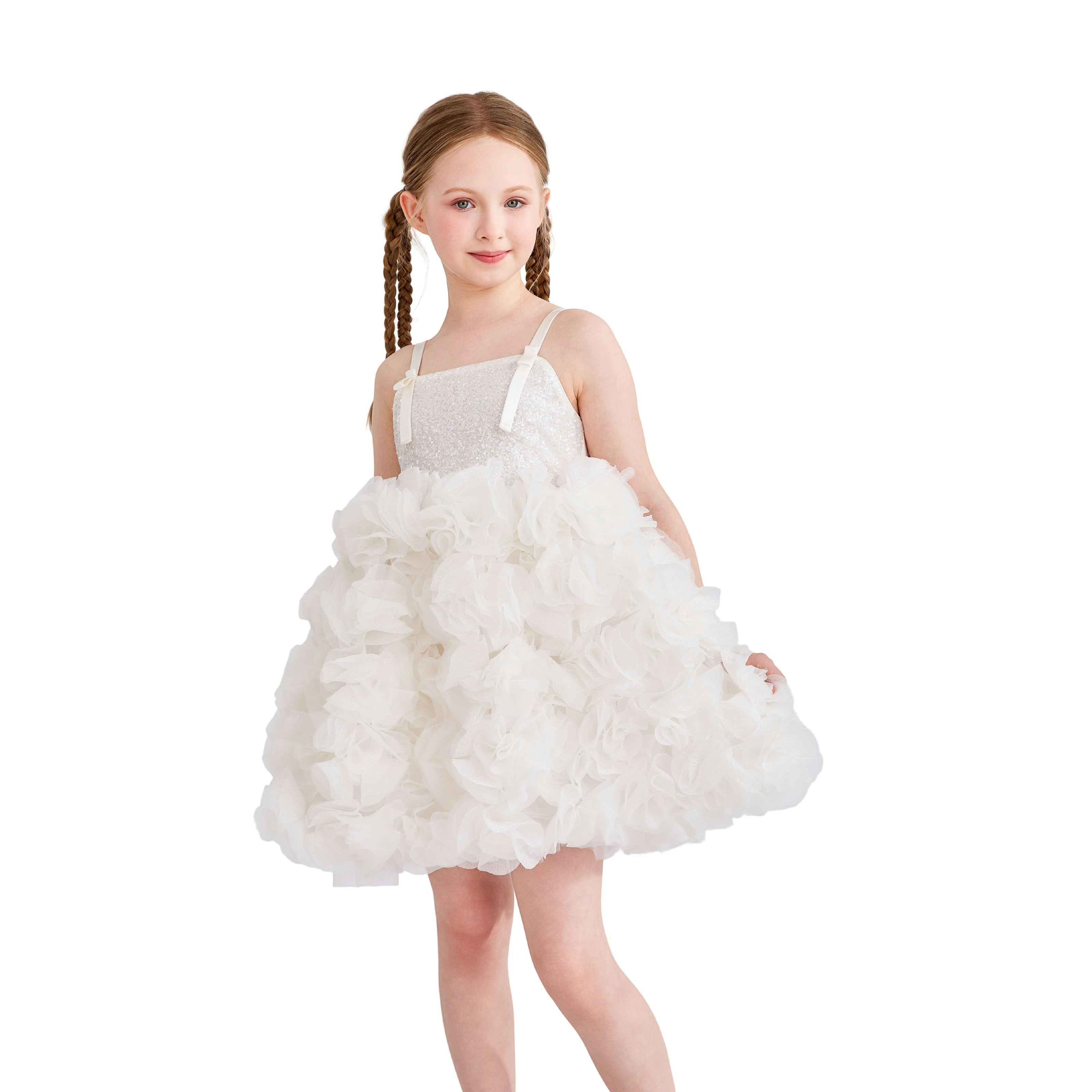 White Arabella Glitter Ruffle Dress