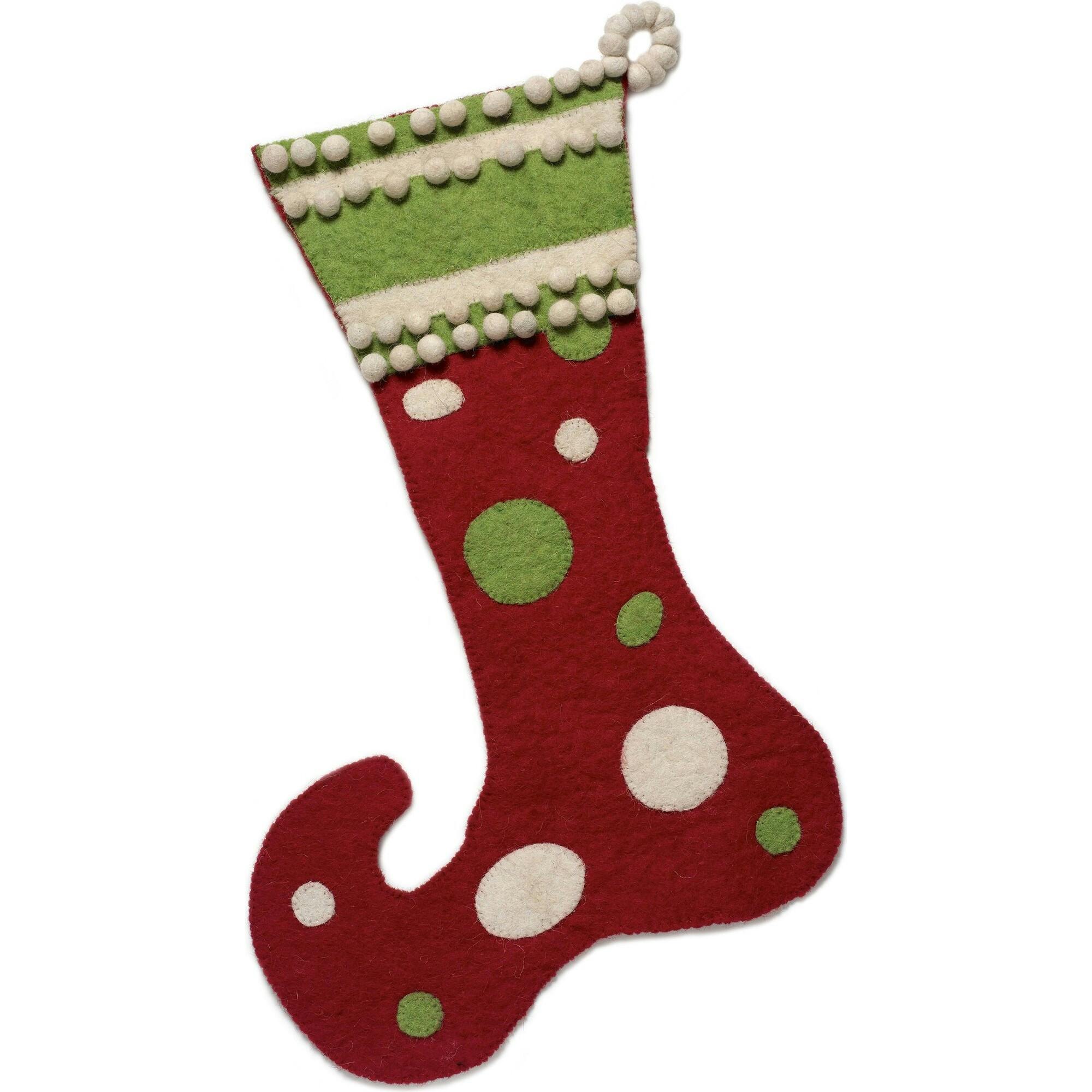 Hand Felted Wool Christmas Stocking - Red and Green Jester Arcadia Home
