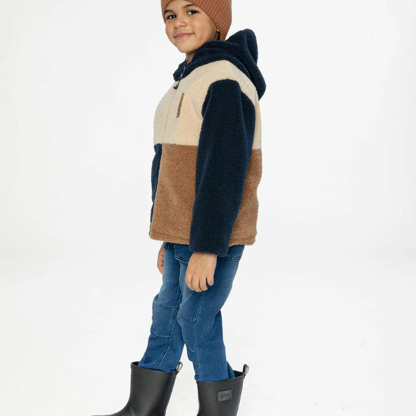 Reversible Mid-Season Jacket Dark Blue, Beige And Brown