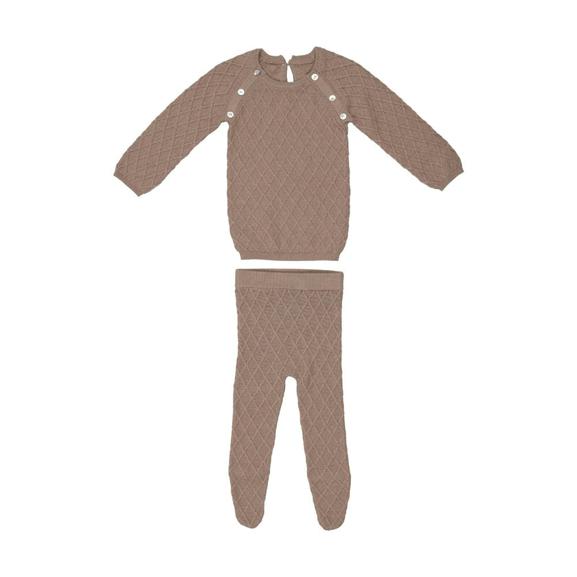Diamond Knit Shoulder Snap Long Sleeve Sweater & Pant 2-Piece 2-Piece Set