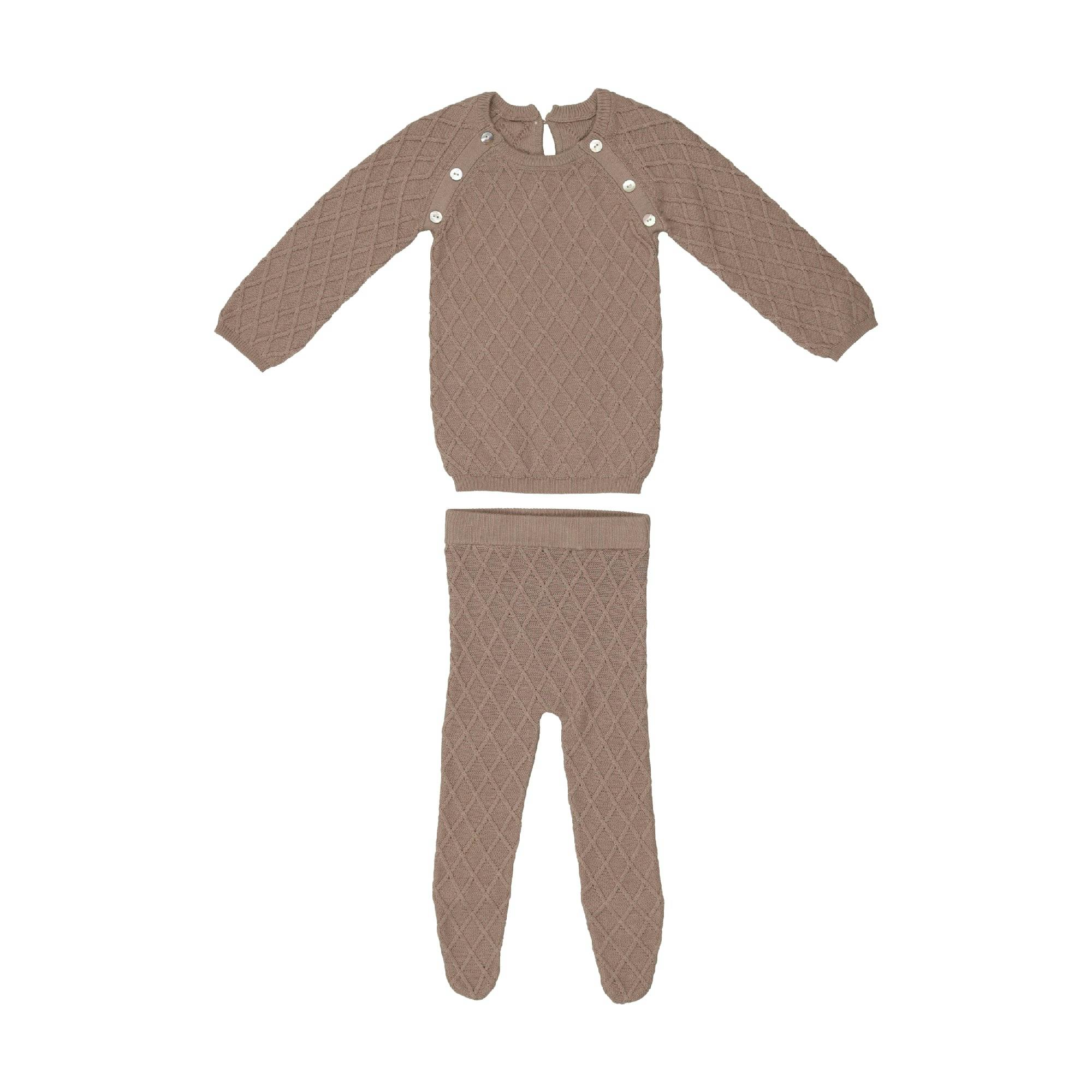 Diamond Knit Shoulder Snap Long Sleeve Sweater & Pant 2-Piece 2-Piece Set