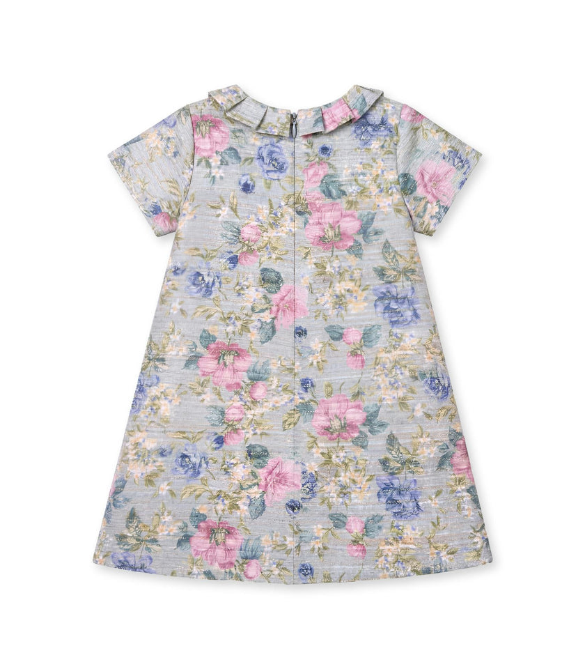 Emma Girl Dress Tweed, Green Pink Flower