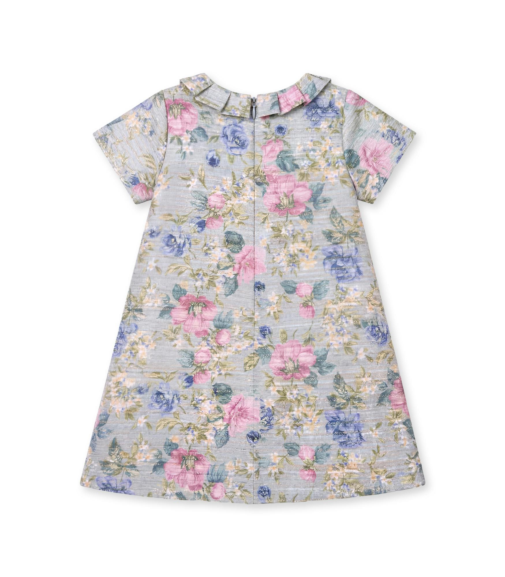 Emma Girl Dress Tweed, Green Pink Flower