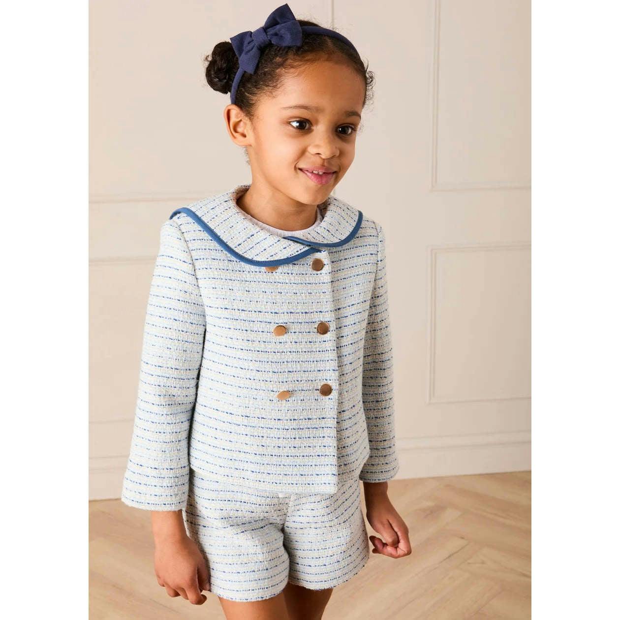 Brighton Boucle Tweed Gold Button Jacket in Blue (4-12yrs)