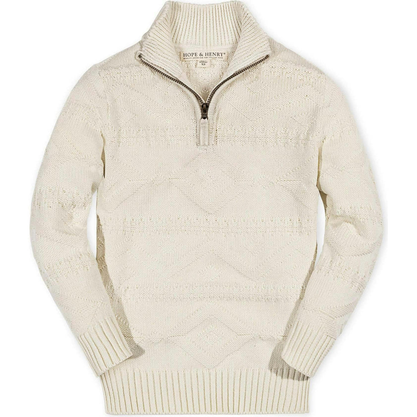 Organic Long Sleeve Half Zip Cable Pullover Sweater, White